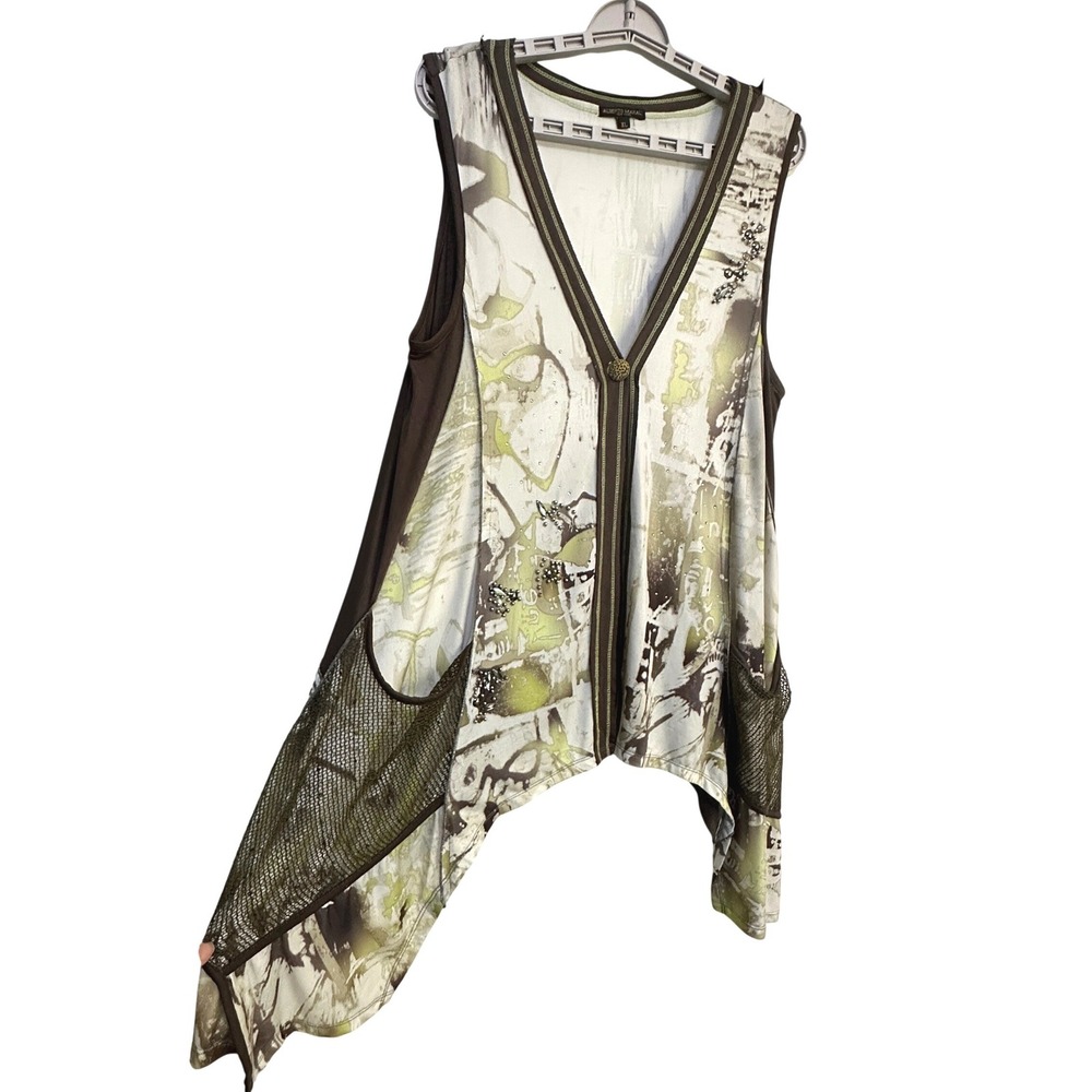 Alberto Makali Sleeveless Asymmetric Vest XL Mesh Mixed Media FairyGrunge Whimsy